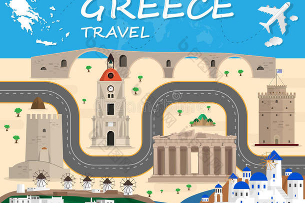 希腊旅游背景，<strong>里程</strong>碑式的全球旅行和旅程信息