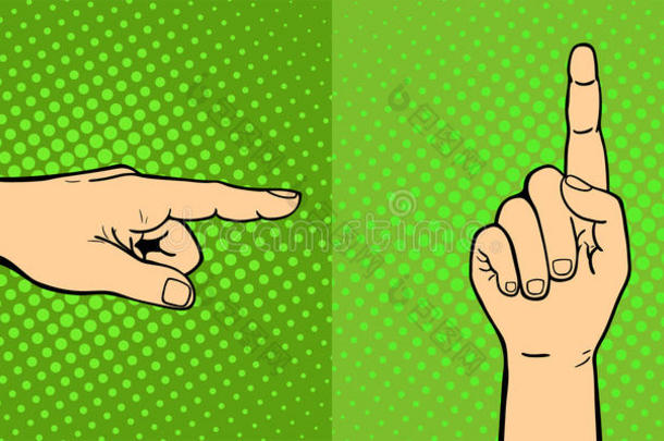 手显示聋哑不同的手势，人的手臂保持沟通和方向设计，拳头触摸流行艺术风格