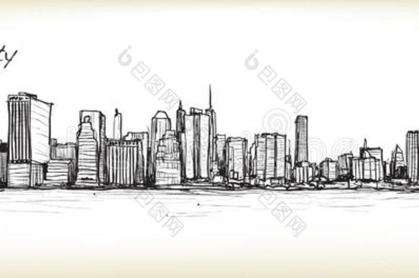 纽约市城市景观素描，矢量插图