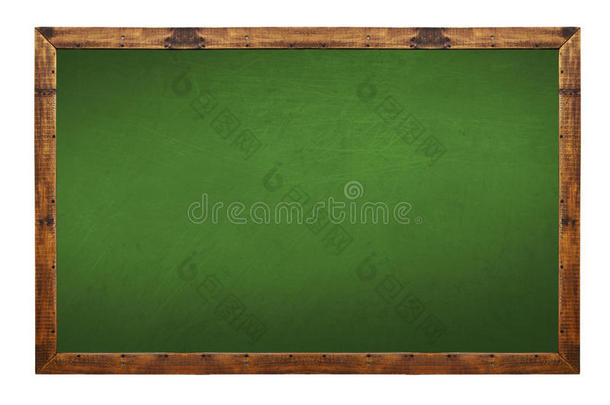 绿色黑板在木制框架与橡皮擦和粉笔