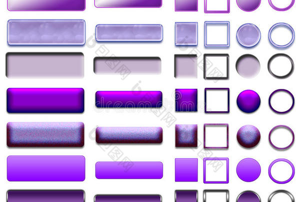 不同颜色的紫色按钮和图标的网页设计