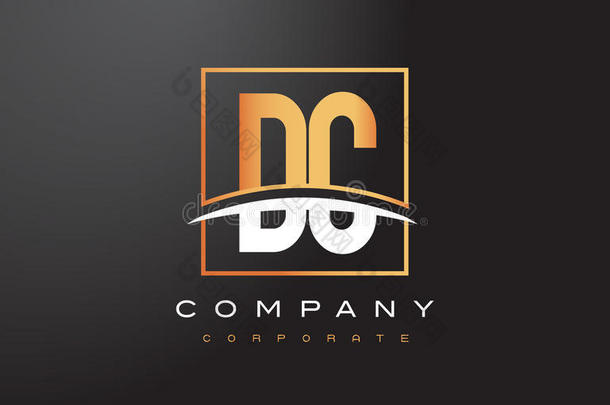 直流DC黄金字母标志设计与黄金广场和swoosh。