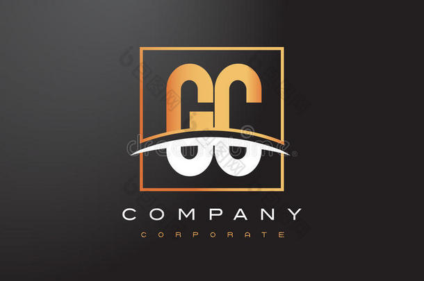 GCGC<strong>金色字</strong>母标志设计与黄金广场和swoosh。