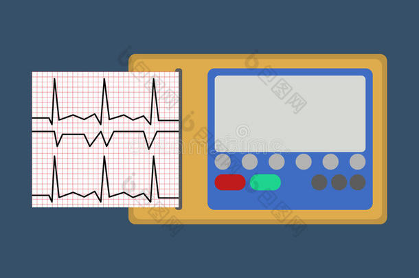 心电图。 医疗物体平面图标。 矢量插图。