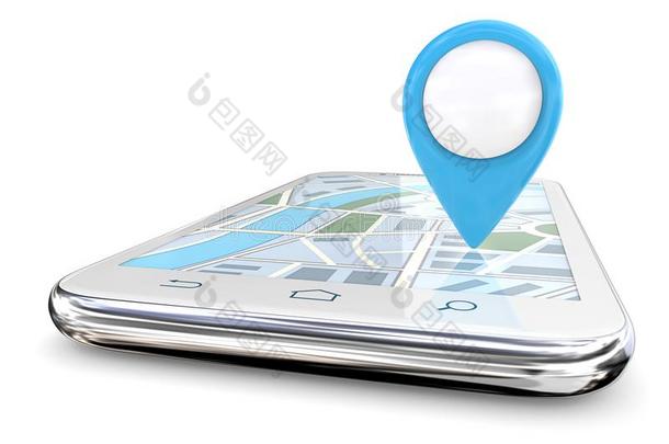 蓝色GPS指针和智能手机。