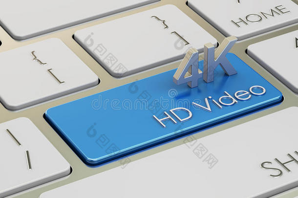 4k高清视频概念键盘按钮，3D渲染