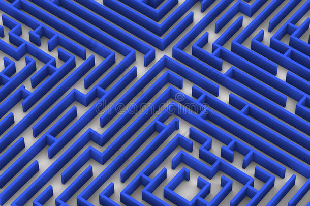 蓝色迷宫。 在白色背景上关闭3D渲染图像