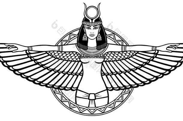 古埃及有翼女神的动画肖像。