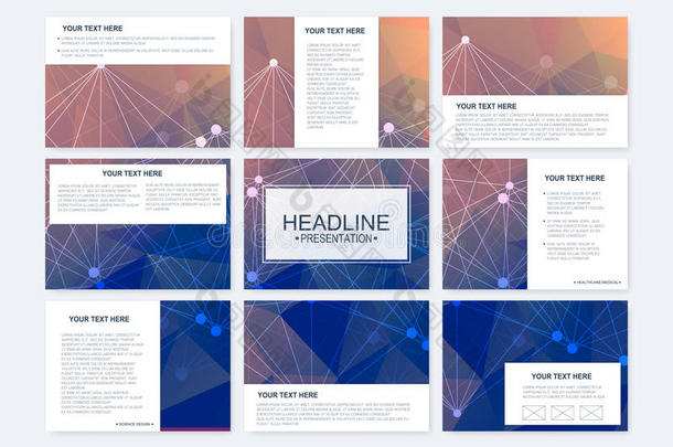 演示幻灯片的大型向量模板集。 现代图形背景结构分子与通信