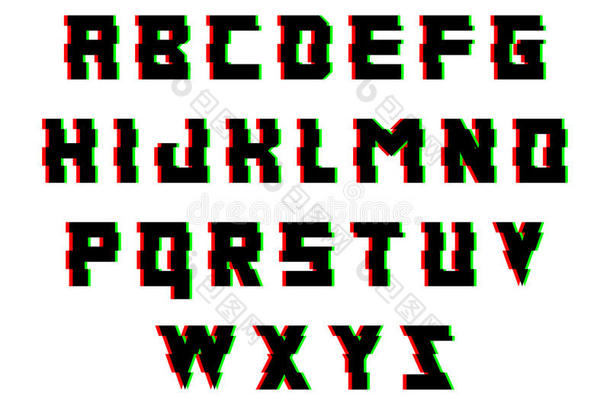 故障<strong>字</strong>母表。 <strong>字</strong>体</strong>具有失真<strong>效</strong>果。 孤立向量插图。