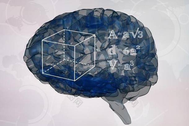 蓝色大脑与白色数学图形对白色界面