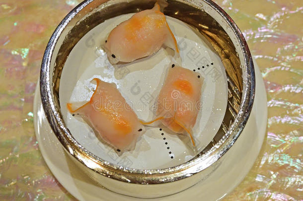 点心金鱼形蒸水晶蓝鱼叉或虾饺