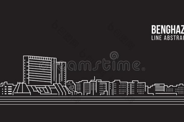 城市<strong>景观建筑</strong>线艺术矢量插图设计-班加西市