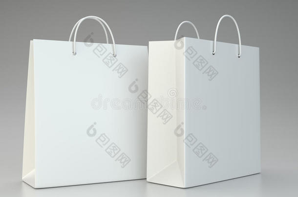灰色的空购物袋用于广告和品<strong>牌宣传</strong>。 三维渲染