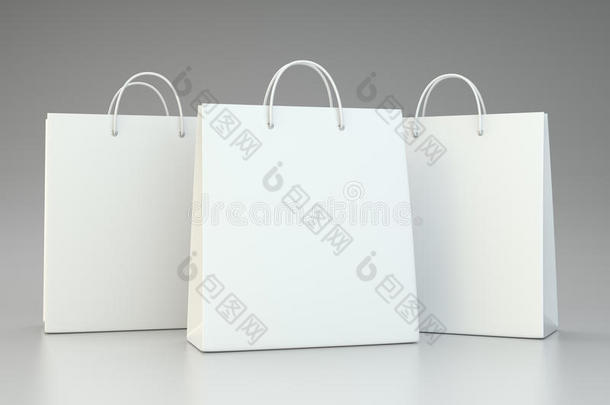 灰色的空购物袋用于广告和品牌宣传。 三维渲染