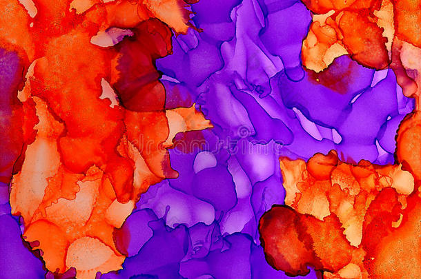 抽象油漆橙色紫色合并流动纹理