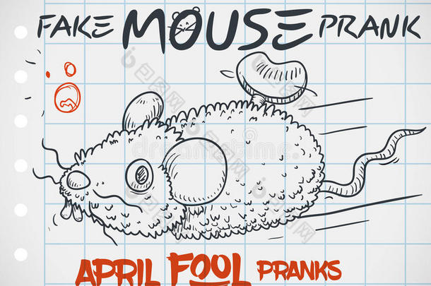假老鼠恶作剧涂鸦一个有趣的四月傻瓜`天，矢量插图