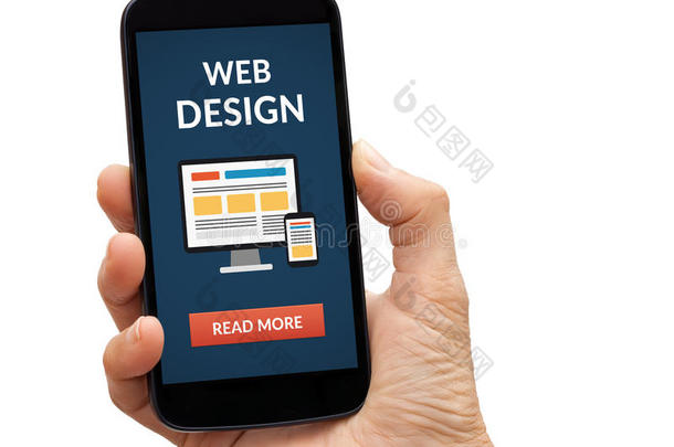 手持智能手机与网页设计概念在屏幕上