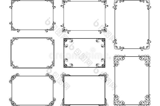 装饰框架设置与旧丝漩涡<strong>菜单</strong>书。 矢量观赏优雅的花卉复古<strong>边框</strong>