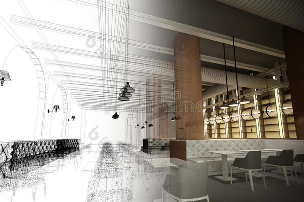 室内餐厅素描设计
