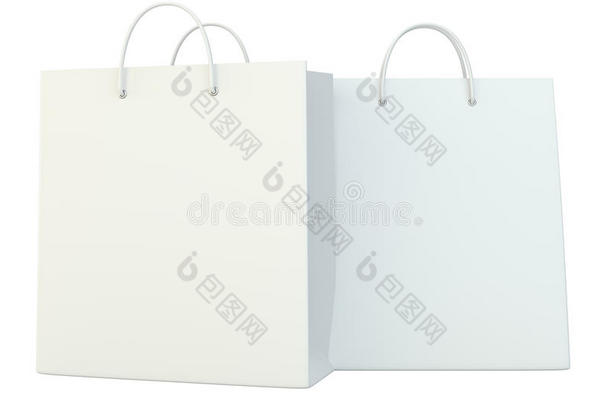 空<strong>白纸</strong>袋设置在白色背景上。 三维渲染。