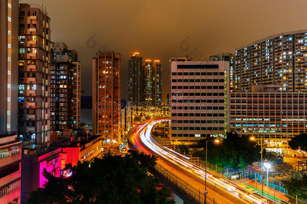 香港九龙城市景观，夜间