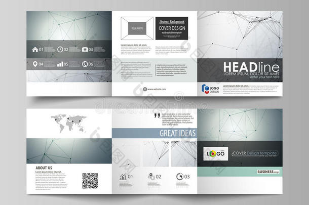 三折方形设计手册的业务模板。 传单封面，矢量布局。 遗传和化合物
