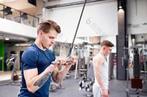 适合年轻人在健身房锻炼<strong>下拉</strong>机器。