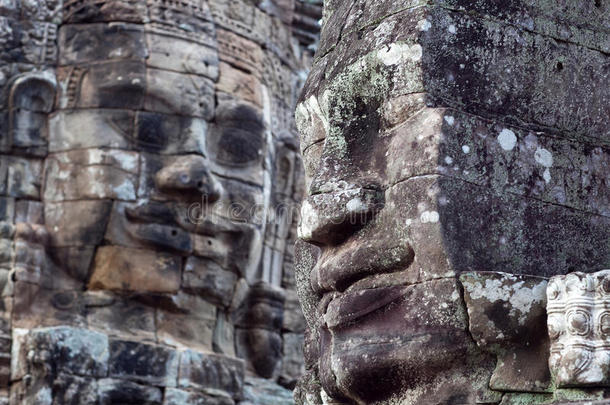 巨大的石头面在Prasat刺刀寺，柬埔寨