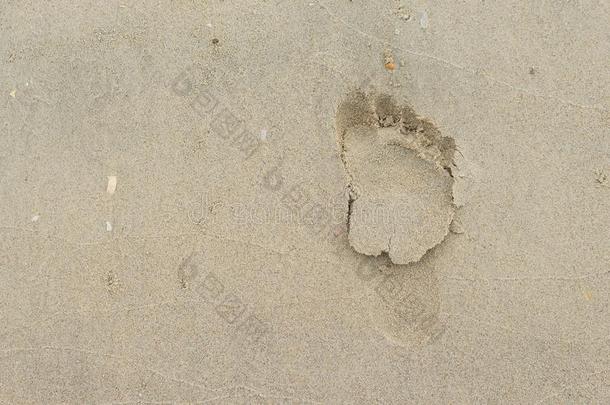 沙子上的脚印。 选择焦点脚印