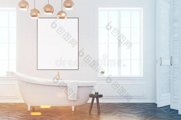 灰色浴室内部与海报，正面，色调
