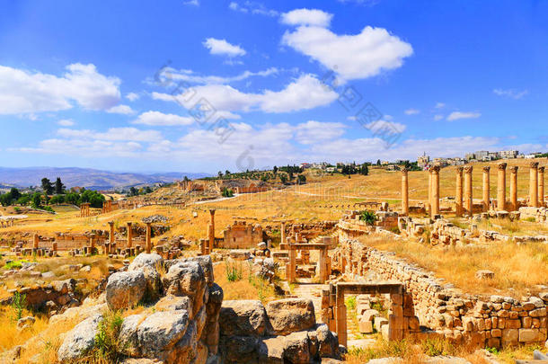 美丽的风景，风景，风景，古罗马考古遗址，在历史上的罗马城市杰拉什，约旦