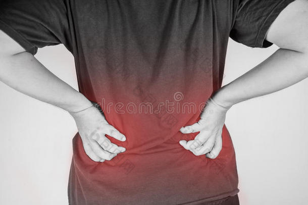 背痛对人类的伤害。背痛疼痛，关节疼痛人们医疗，单音突出在背痛