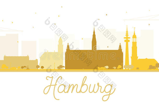 汉堡城市天际线<strong>金色剪影</strong>。