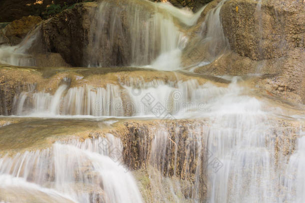 深林热带溪流瀑布，特写
