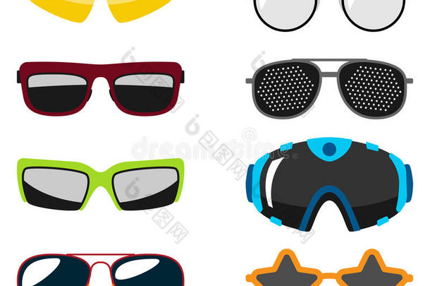 时尚太阳镜附件太阳眼镜塑料框架现代眼镜矢量插图。