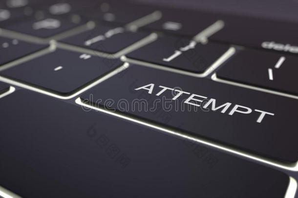 黑色发光计算机<strong>键盘</strong>和尝试键。 概念三维渲染