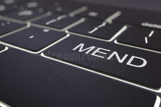 黑色发光计算机键盘和修复键。 概念三维渲染