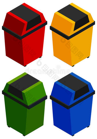 四个垃圾箱在三维设计图片