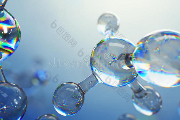 玻璃分子的三维插图。 原子连接概念。 抽象科学背景。