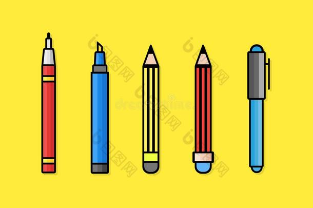 绘图工具，钢笔，铅笔，水彩，符号和图标矢量设计