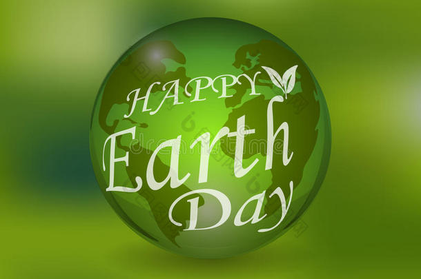 写着祝<strong>地球日</strong>快乐的碑文。<strong>绿色</strong>生态背景。插图