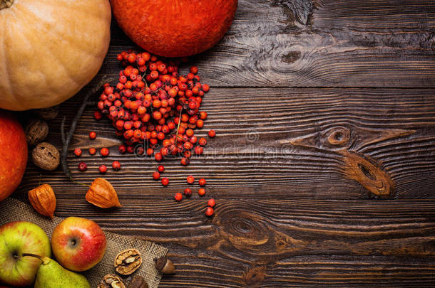 秋天的静物，收获的南瓜和秋天的水果，礼物