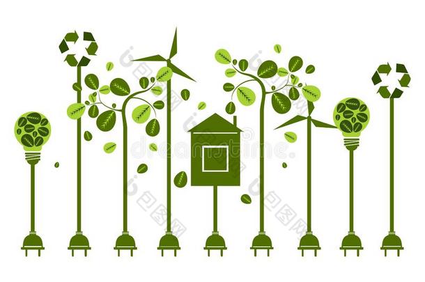 环保。 生态绿色能源概念与回收符号a