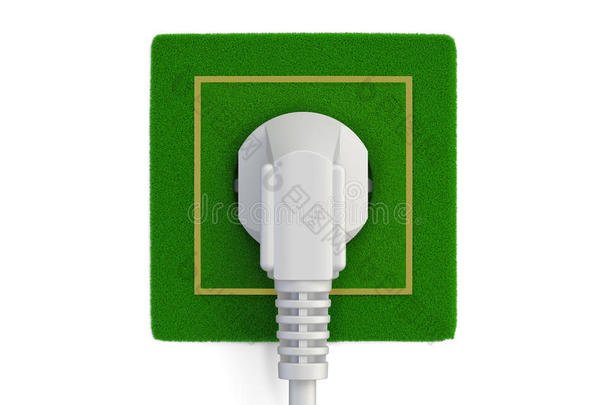 带插头的草状电<strong>插座</strong>，<strong>绿色</strong>能源概念。 3D