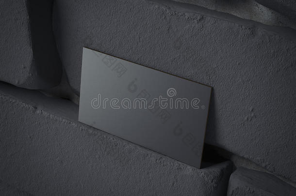 砖墙上的空白黑色名片。 三维渲染