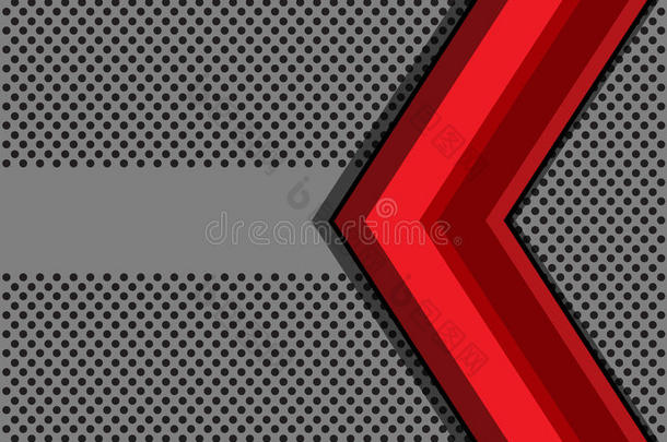灰色圆圈网格上的抽象红色箭头和横幅设计现代背景矢量。