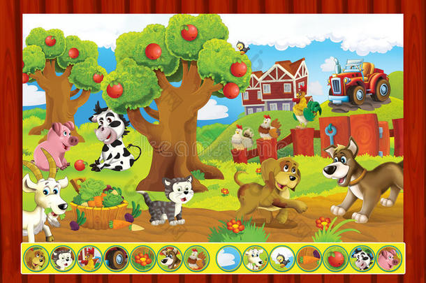 卡通游戏页面与农场景观为儿童