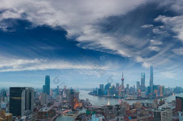 上海外滩全景天际线航空摄影