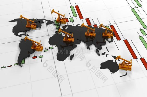 金泵杰克油的背景在电路大陆报价股票交易所，3D渲染